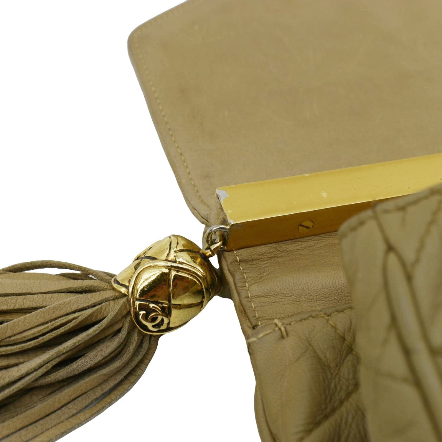 Chanel Tassel Flap Quilted Leather Camera Case Shoulder Bag Beige