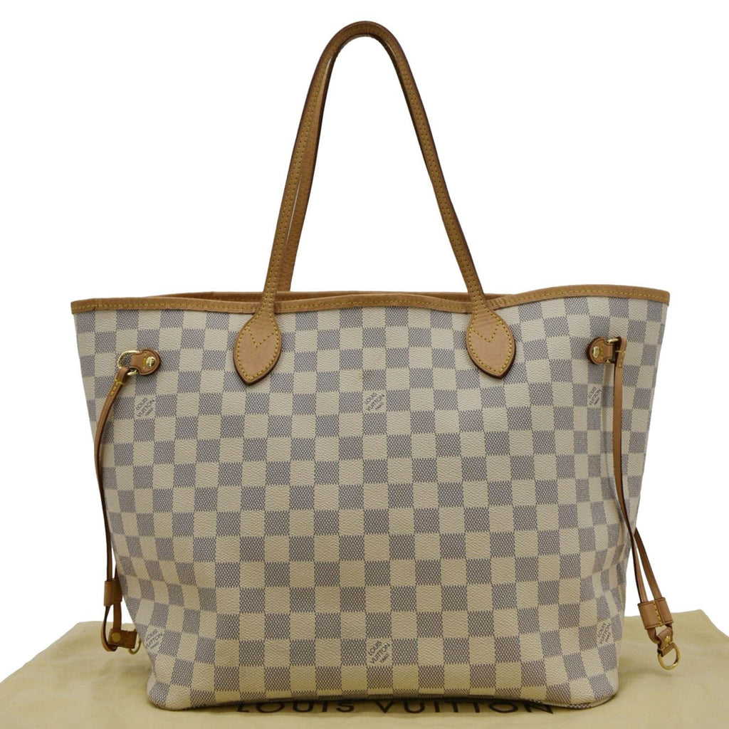 LOUIS VUITTON Neverfull MM Damier Azur Shoulder Bag Rose Ballerine