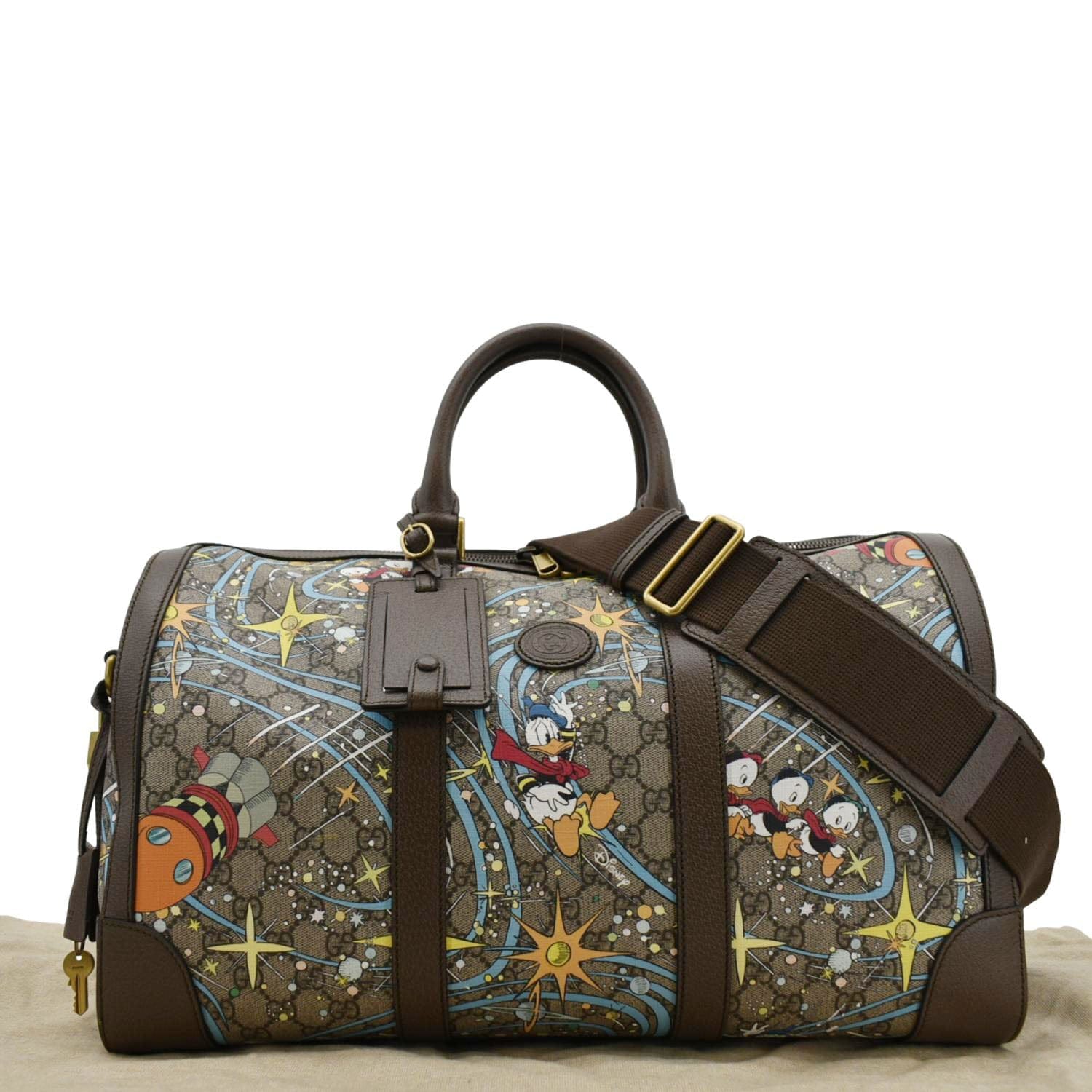 GUCCI Disney x Donald Duck Gucci Supreme Canvas Duffle Travel Bag Beige 648085