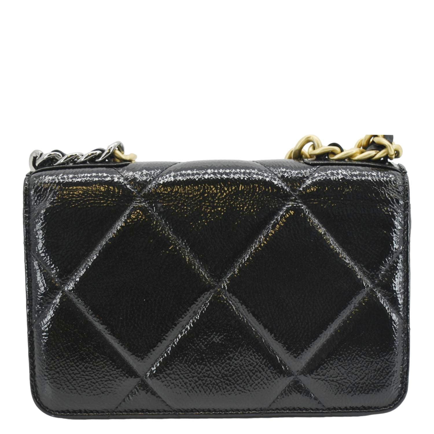 Chanel 19 CC WOC Quilted Shiny Leather Wallet On Chain Crossbody Bag Black