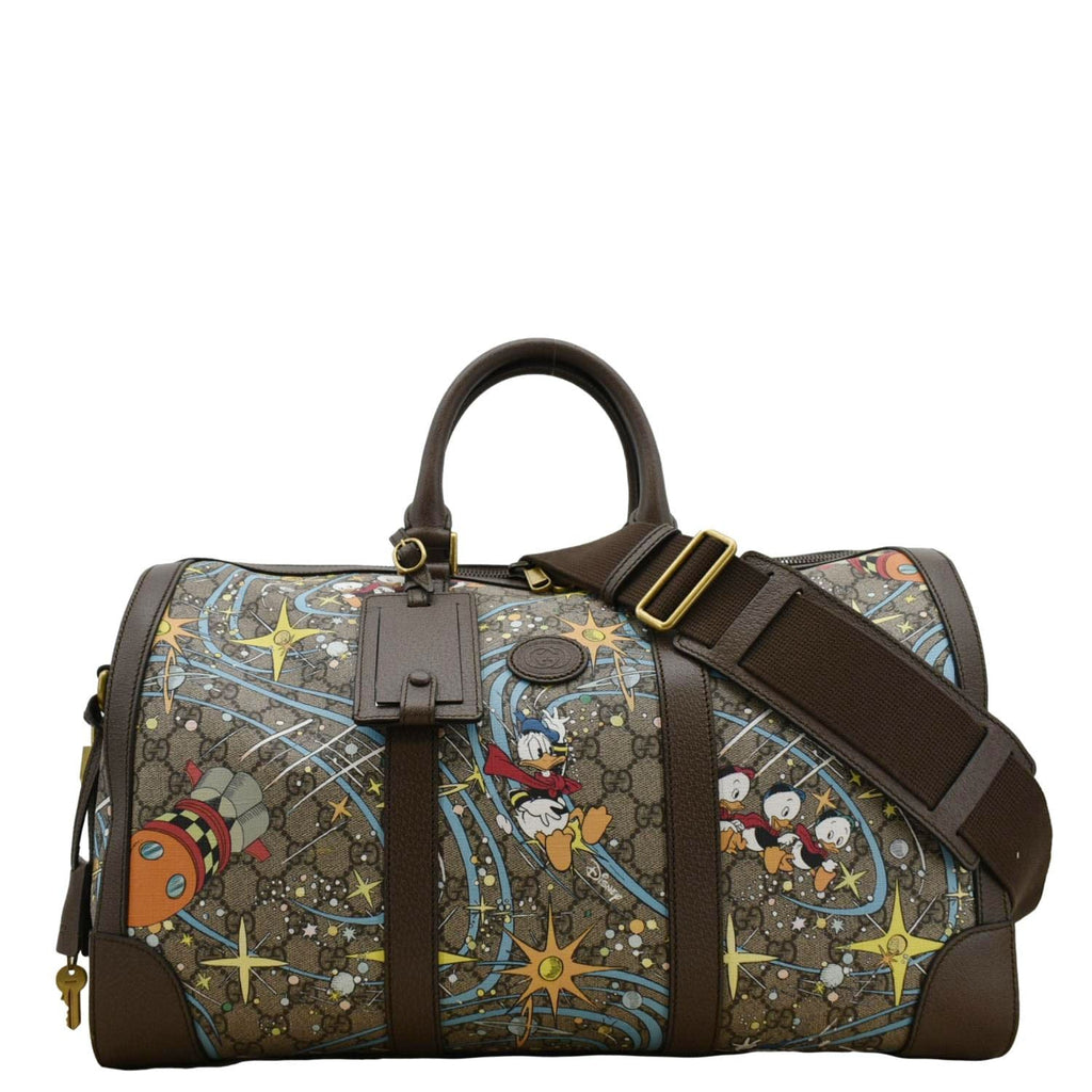 GUCCI Disney x Donald Duck Gucci Supreme Canvas Duffle Travel Bag Beige 648085