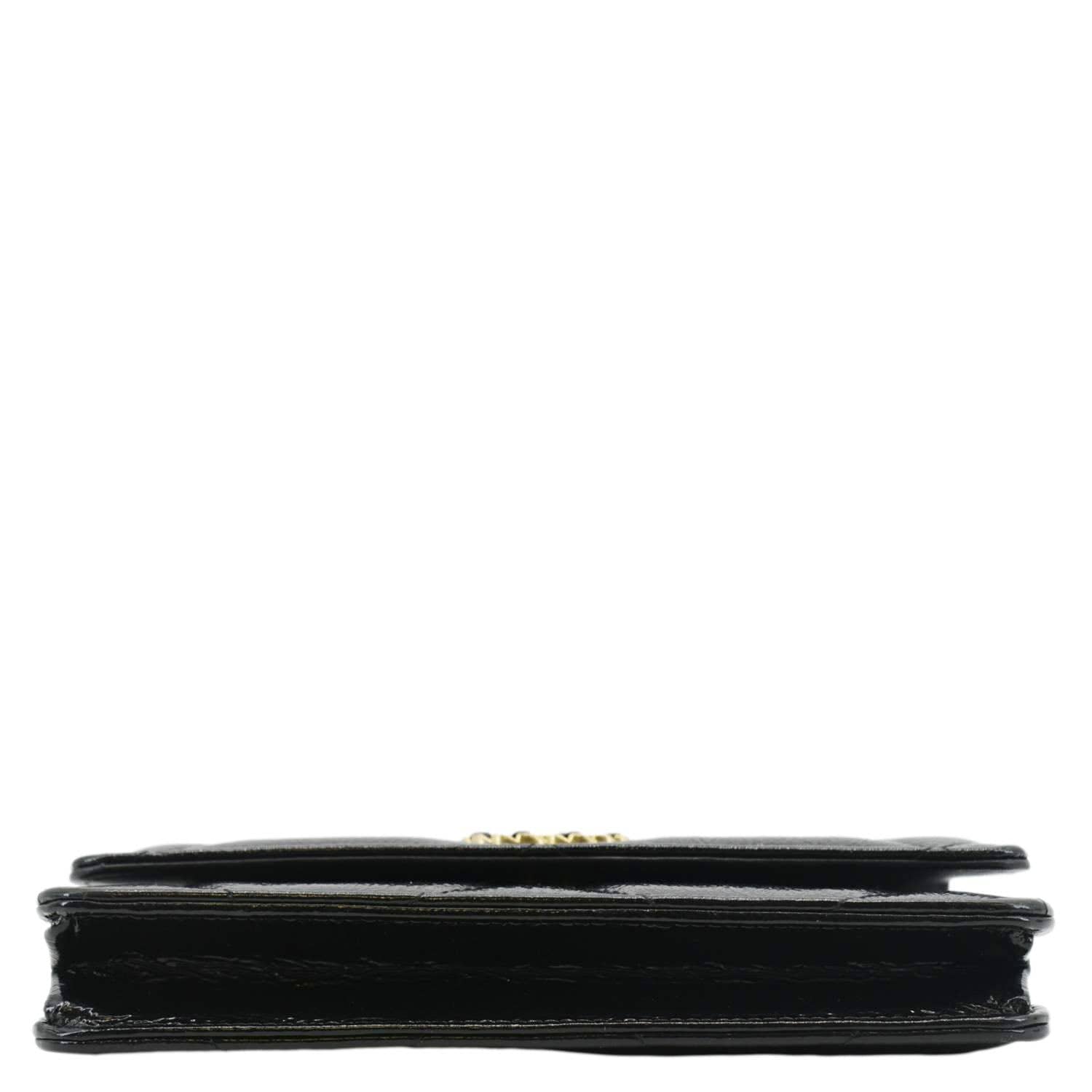 Chanel 19 CC WOC Quilted Shiny Leather Wallet On Chain Crossbody Bag Black