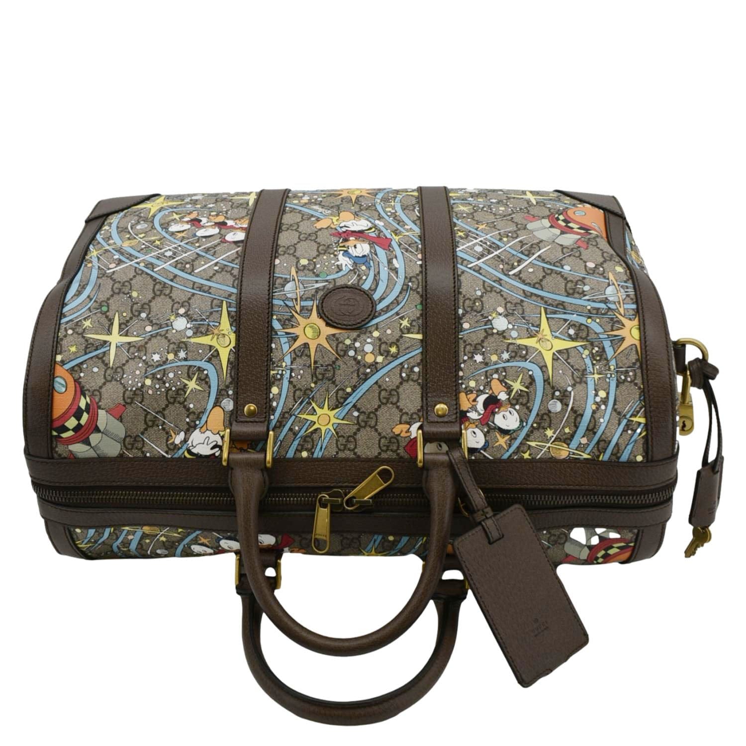 GUCCI Disney x Donald Duck Gucci Supreme Canvas Duffle Travel Bag Beige 648085