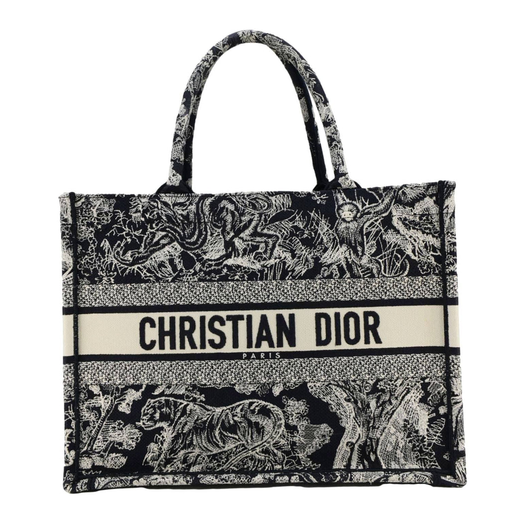 CHRISTIAN DIOR  Book Medium Toile De Jouy Reverse Embroidery Tote Blue