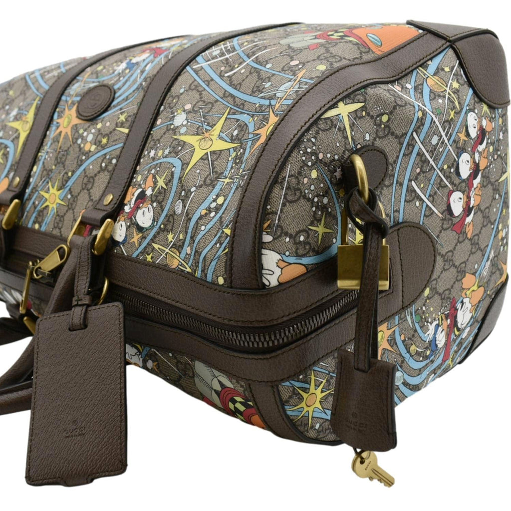 GUCCI Disney x Donald Duck Gucci Supreme Canvas Duffle Travel Bag Beige 648085