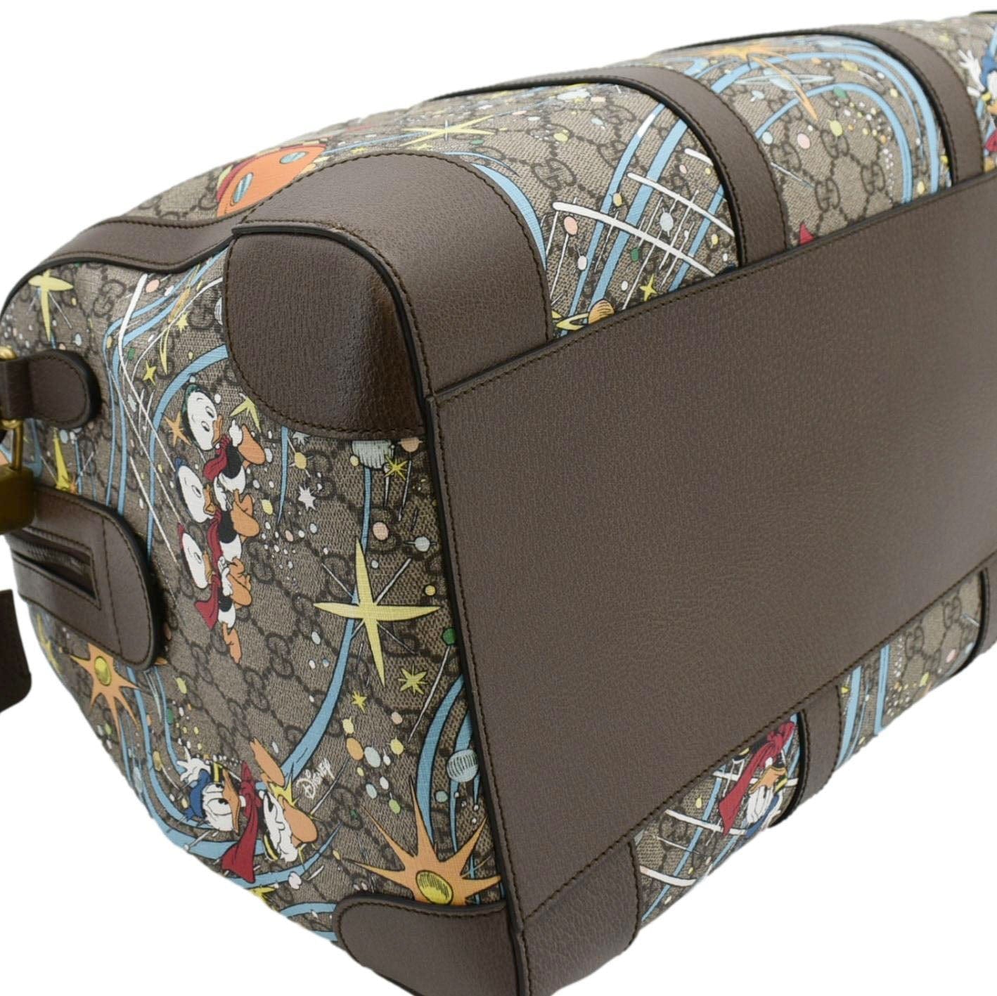 GUCCI Disney x Donald Duck Gucci Supreme Canvas Duffle Travel Bag Beige 648085