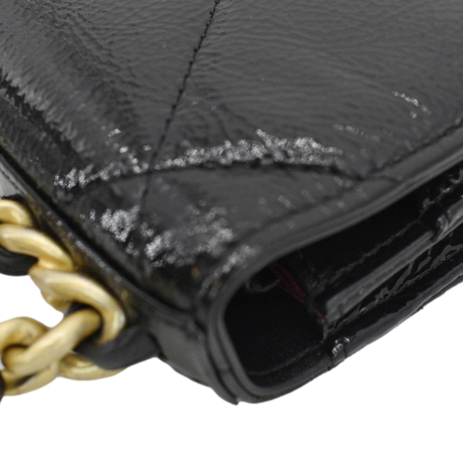 Chanel 19 CC WOC Quilted Shiny Leather Wallet On Chain Crossbody Bag Black
