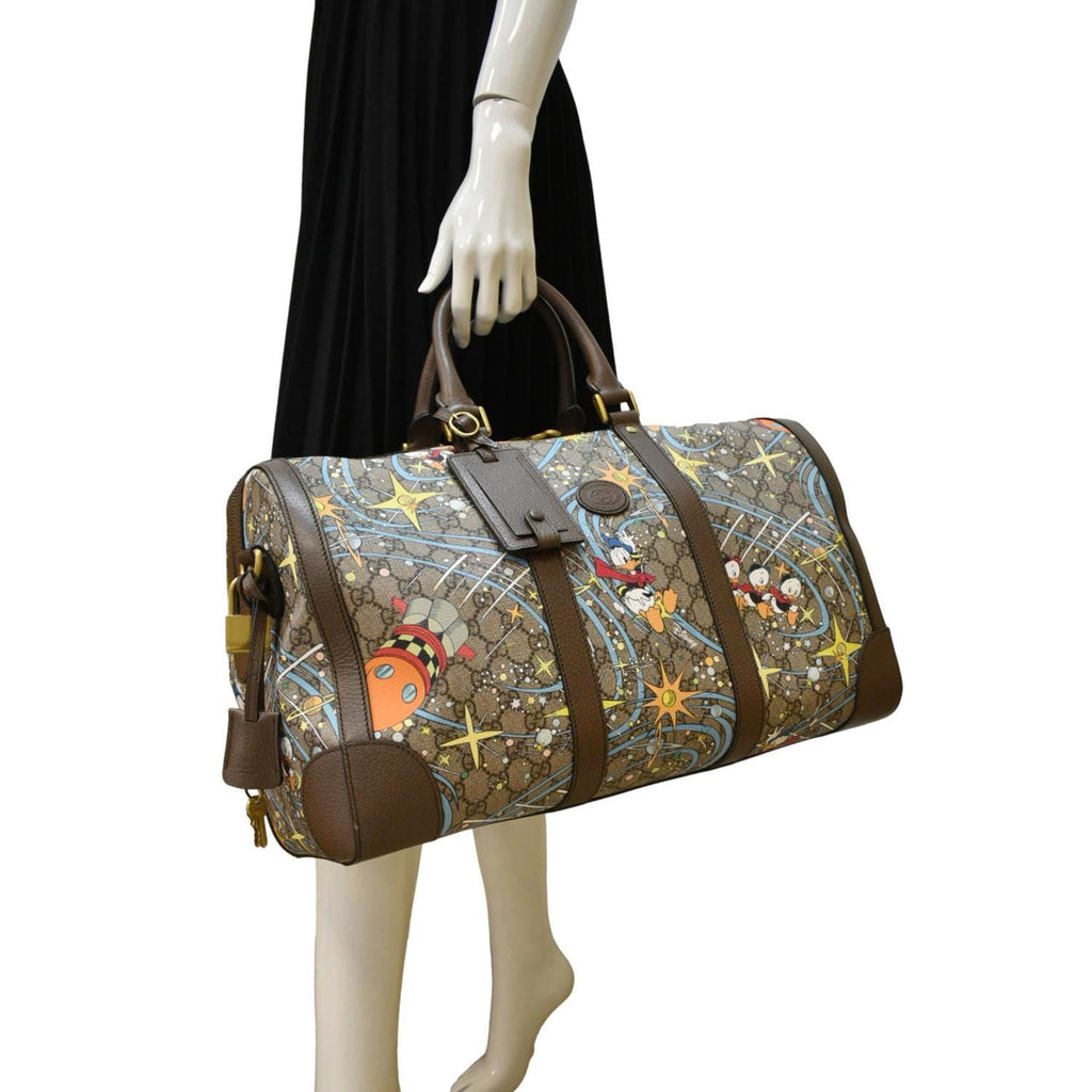 GUCCI Disney x Donald Duck Gucci Supreme Canvas Duffle Travel Bag Beige 648085