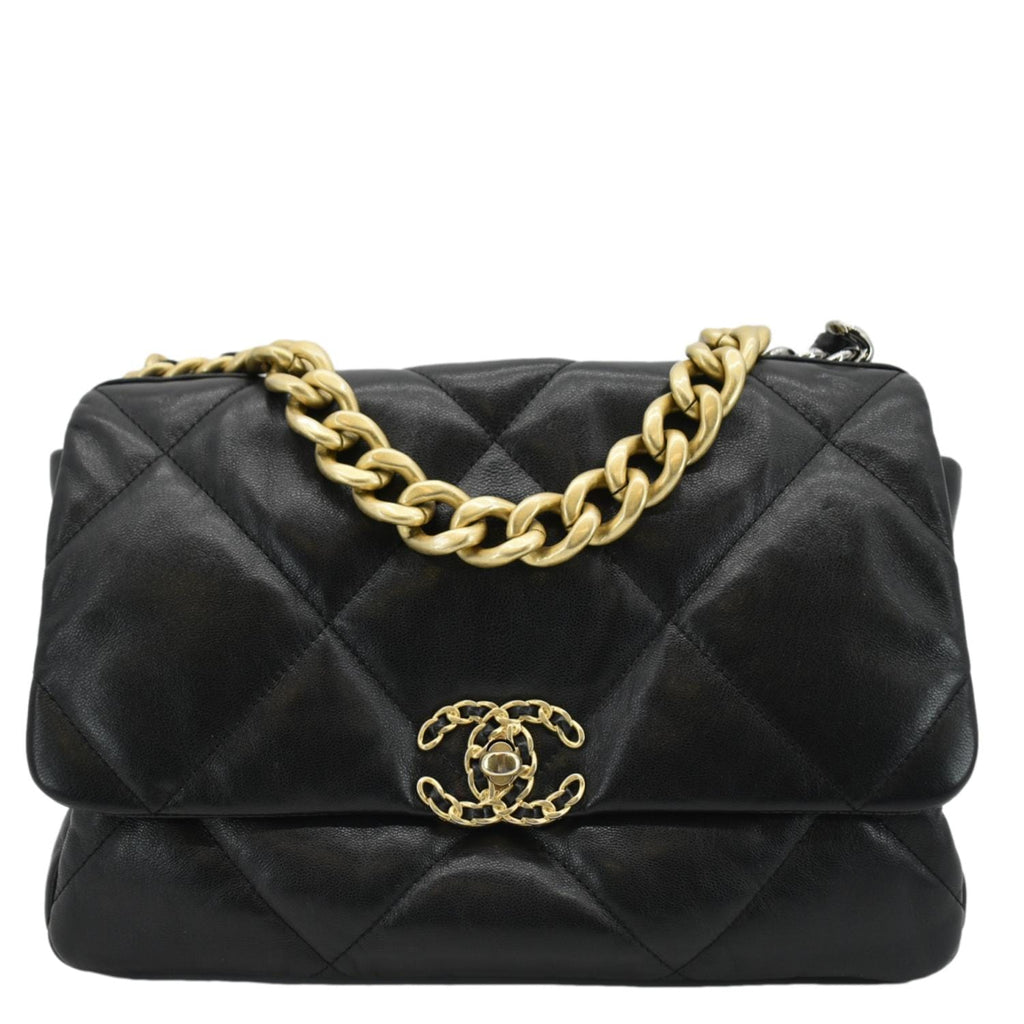 Chanel 19 Flap Quilted Lambskin Leather Shoulder Bag Black
