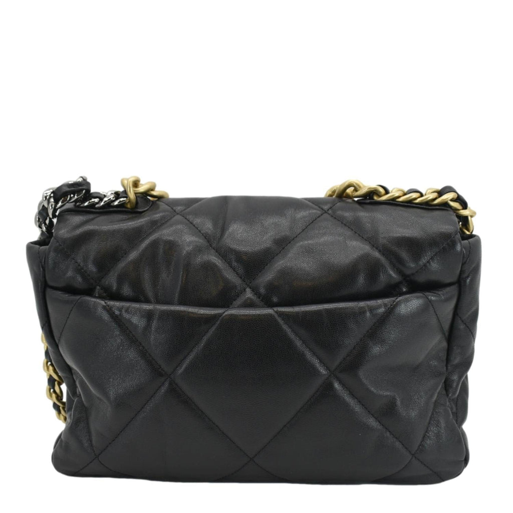 Chanel 19 Flap Quilted Lambskin Leather Shoulder Bag Black