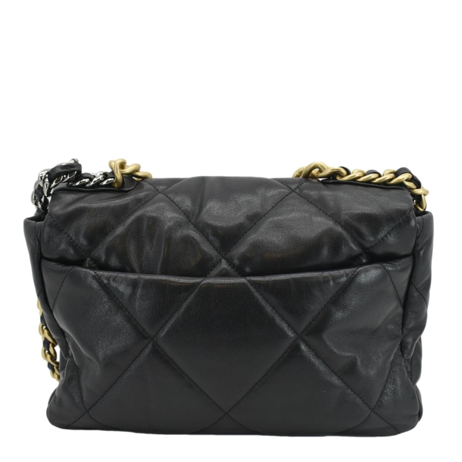 Chanel 19 Flap Quilted Lambskin Leather Shoulder Bag Black