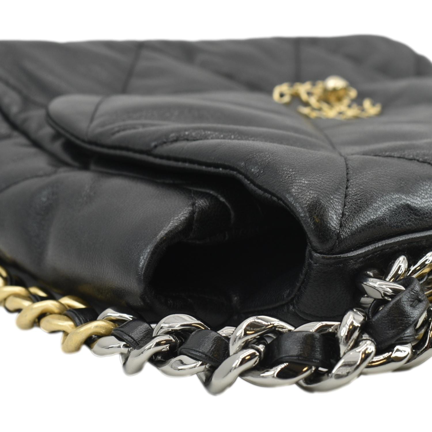 Chanel 19 Flap Quilted Lambskin Leather Shoulder Bag Black