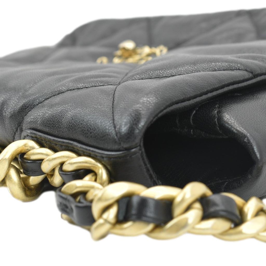Chanel 19 Flap Quilted Lambskin Leather Shoulder Bag Black