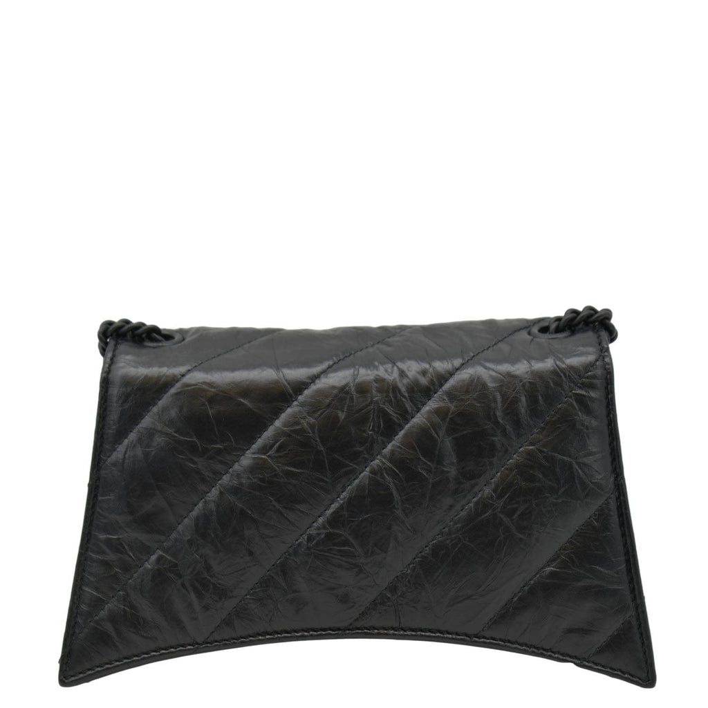 BALENCIAGA Hourglass Crushed Leather Chain Wallet Shoulder Bag Black