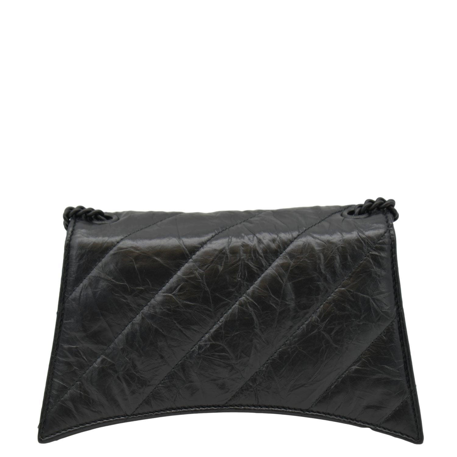 BALENCIAGA Hourglass Crushed Leather Chain Wallet Shoulder Bag Black
