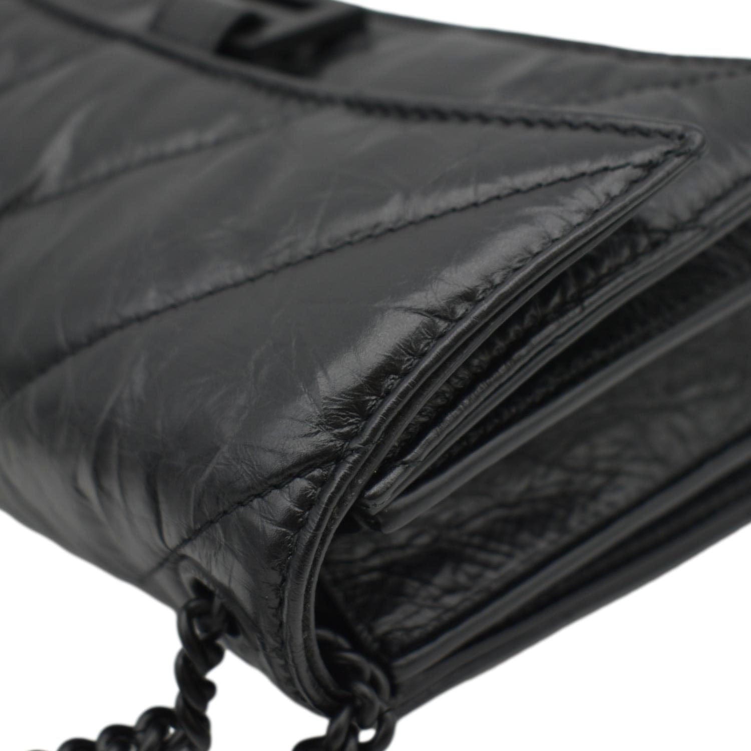 BALENCIAGA Hourglass Crushed Leather Chain Wallet Shoulder Bag Black
