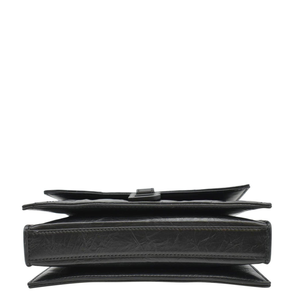 BALENCIAGA Hourglass Crushed Leather Chain Wallet Shoulder Bag Black