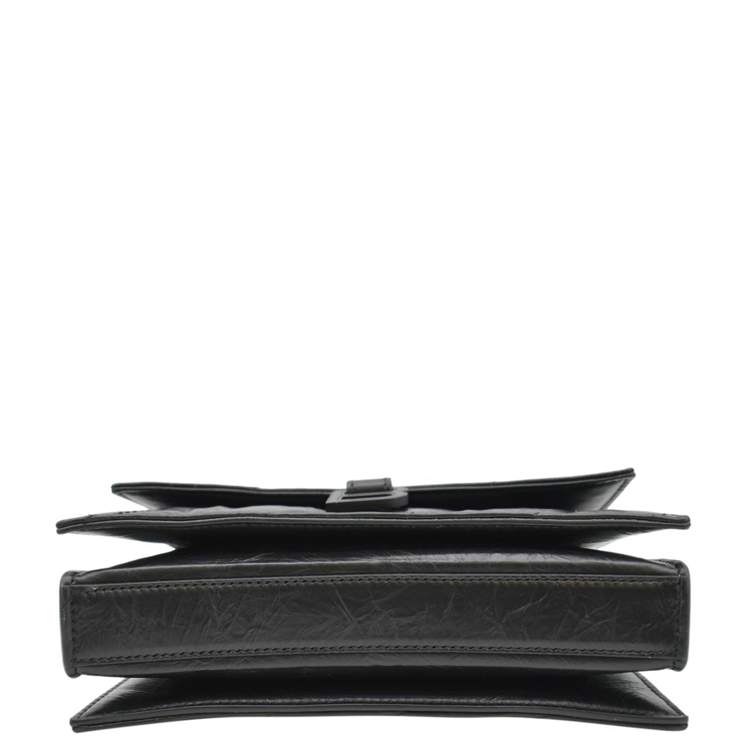 BALENCIAGA Hourglass Crushed Leather Chain Wallet Shoulder Bag Black