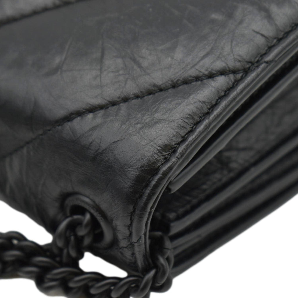 BALENCIAGA Hourglass Crushed Leather Chain Wallet Shoulder Bag Black