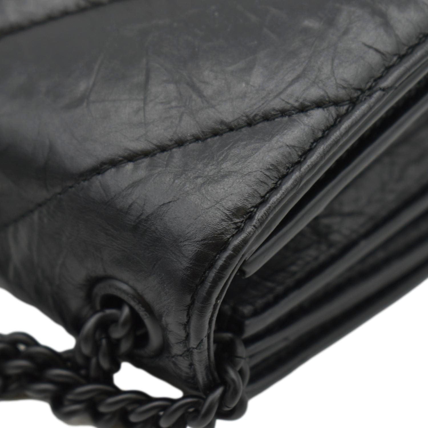 BALENCIAGA Hourglass Crushed Leather Chain Wallet Shoulder Bag Black