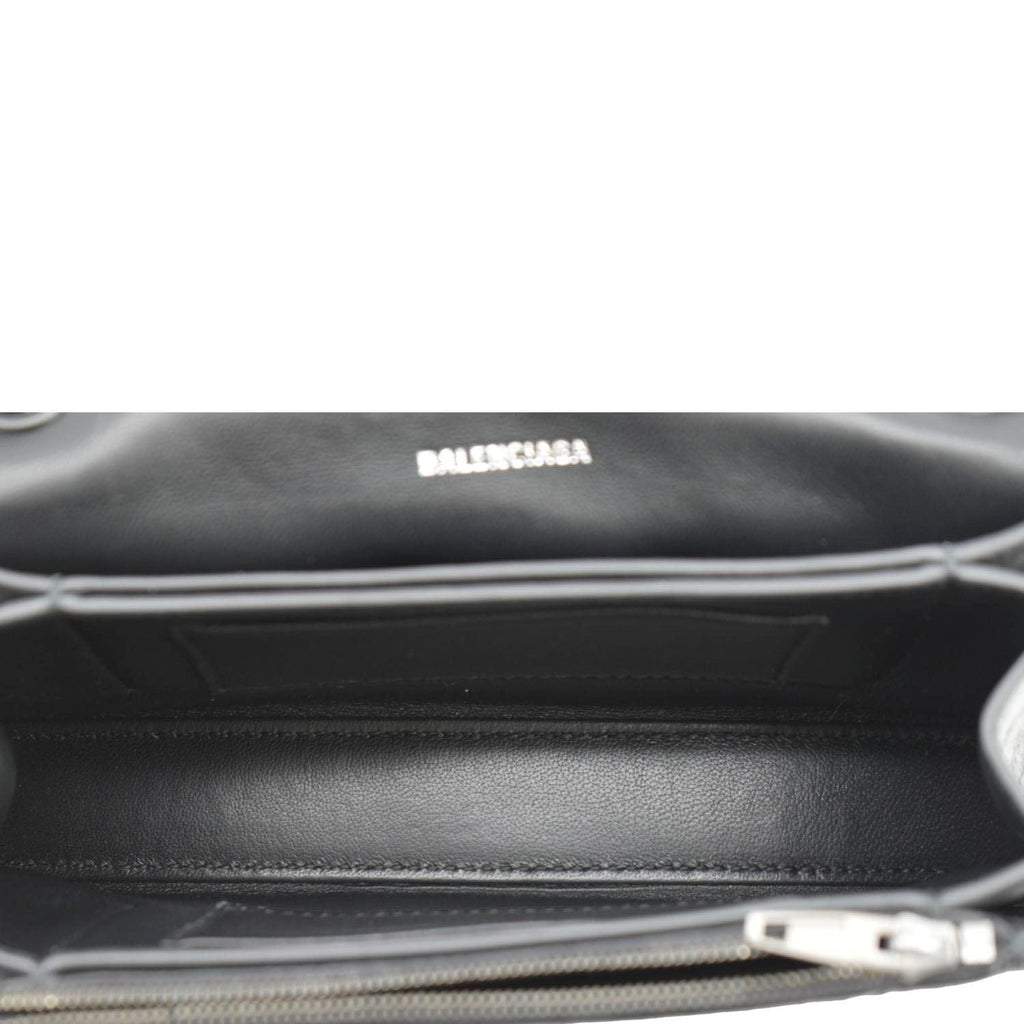 BALENCIAGA Hourglass Crushed Leather Chain Wallet Shoulder Bag Black