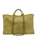 Chanel Deauville Tweed Canvas Shopping Tote Shoulder Bag Yellow