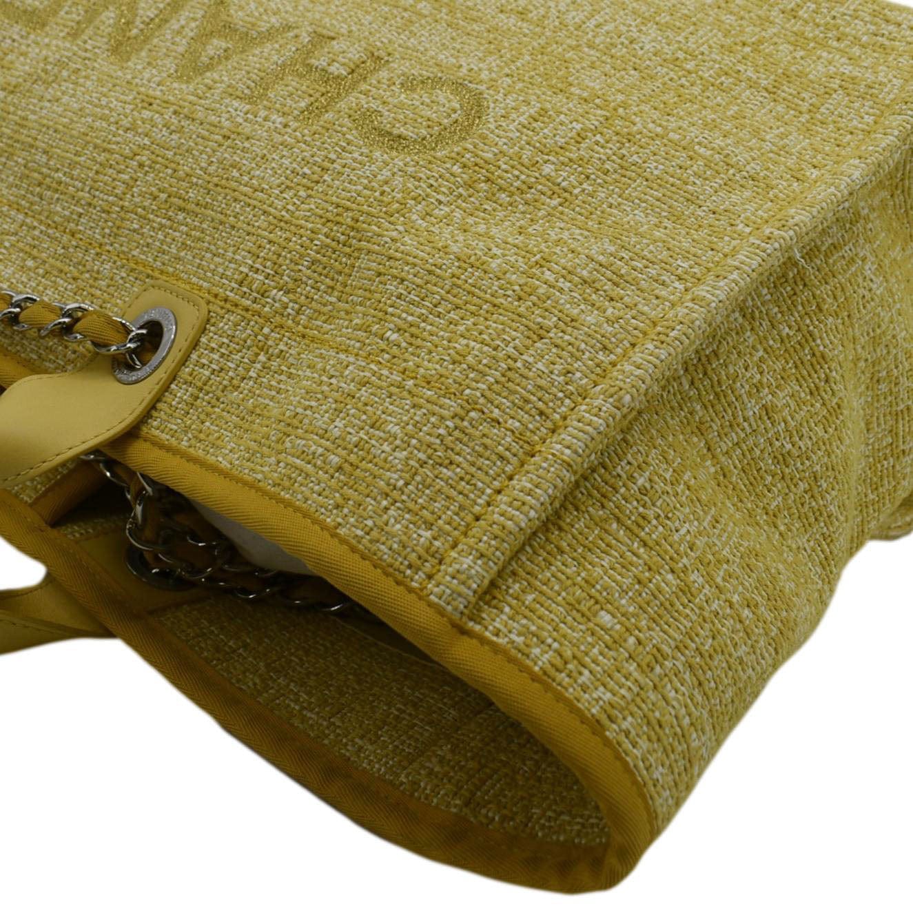 Chanel Deauville Tweed Canvas Shopping Tote Shoulder Bag Yellow