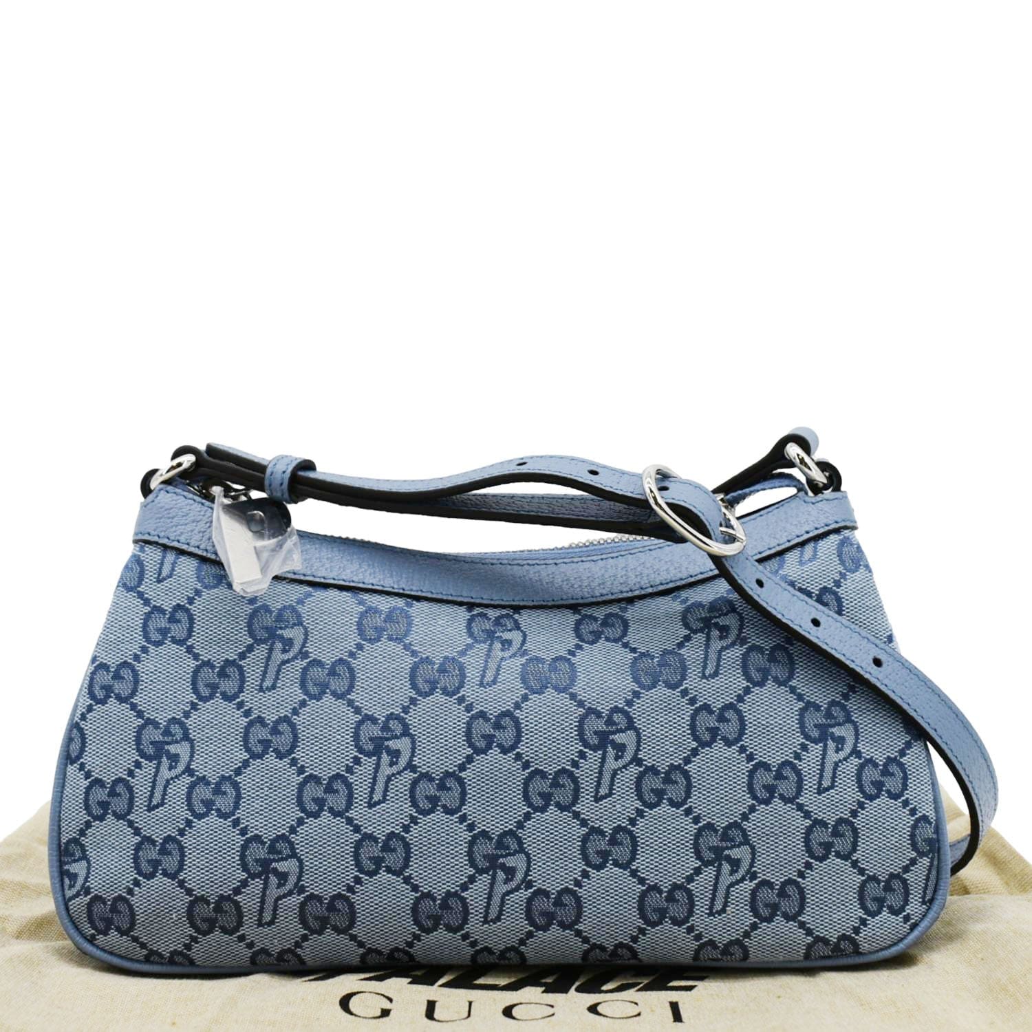 GUCCI X Palace Half Moon Mini Gucci-P Canvas Shoulder Bag Light Blue 723737