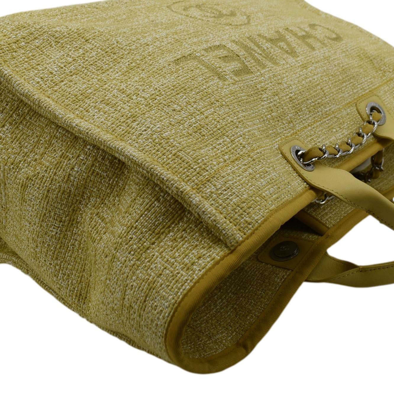 Chanel Deauville Tweed Canvas Shopping Tote Shoulder Bag Yellow