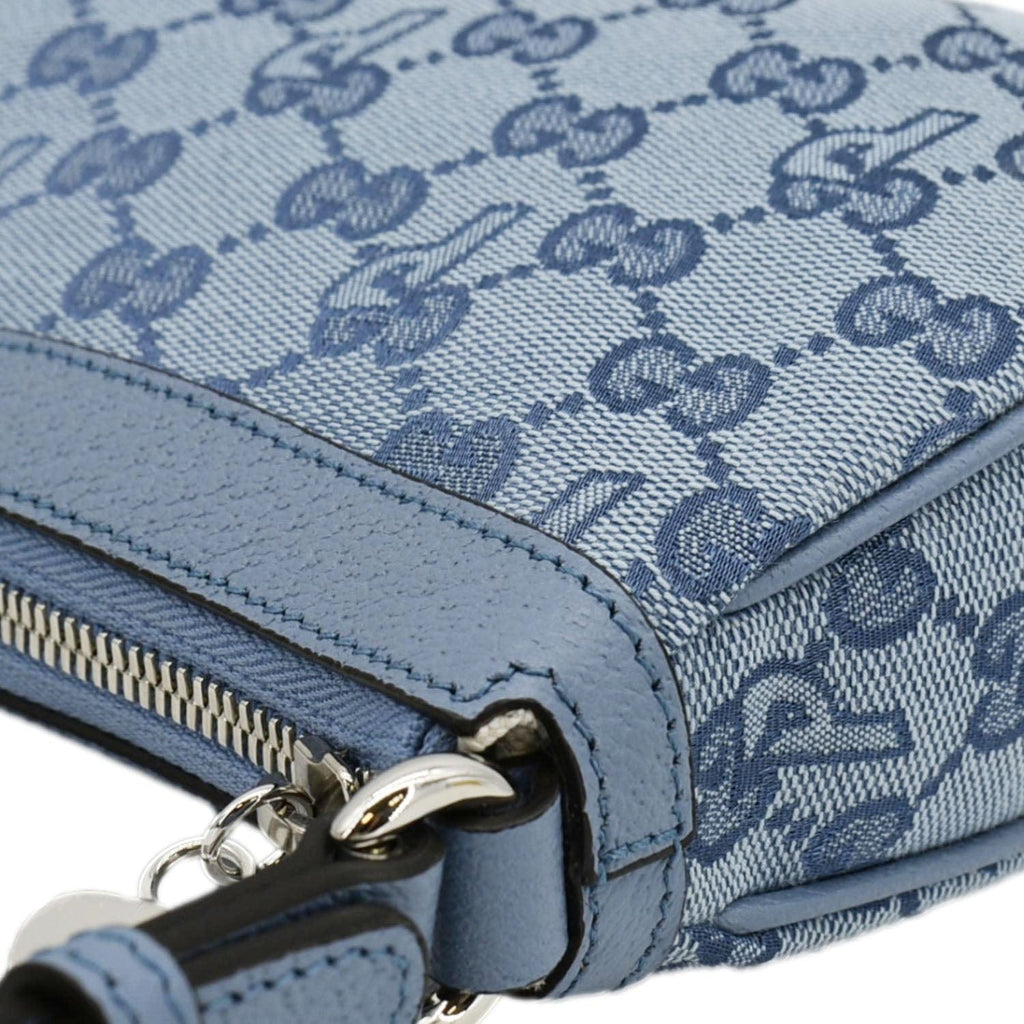 GUCCI X Palace Half Moon Mini Gucci-P Canvas Shoulder Bag Light Blue 723737