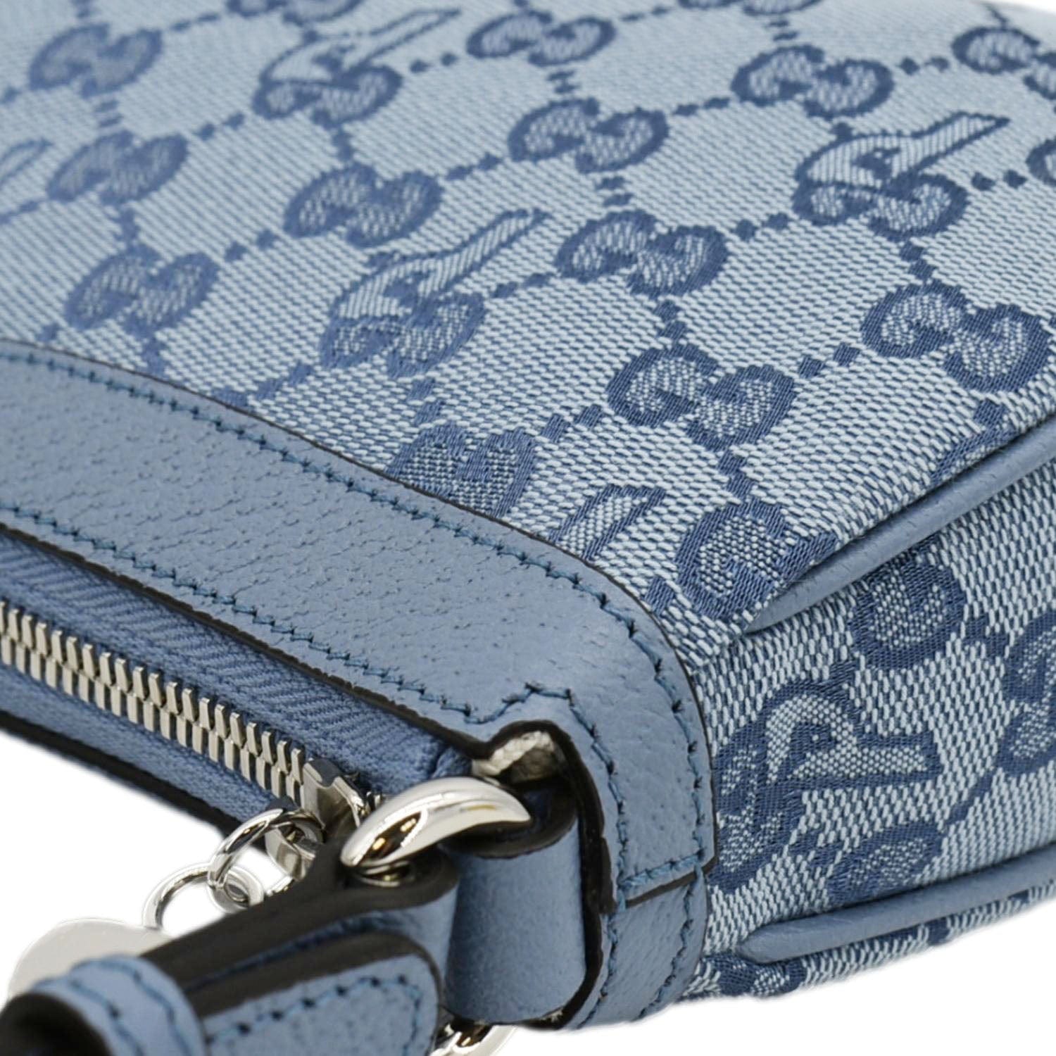 GUCCI X Palace Half Moon Mini Gucci-P Canvas Shoulder Bag Light Blue 723737