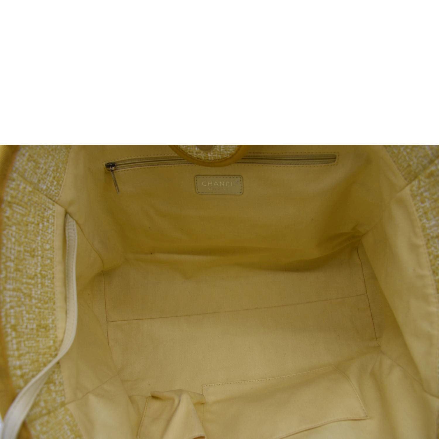 Chanel Deauville Tweed Canvas Shopping Tote Shoulder Bag Yellow