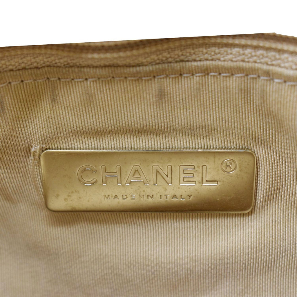 Chanel CC Lock Bucket Stitched Leather Tote Shoulder Bag Off White