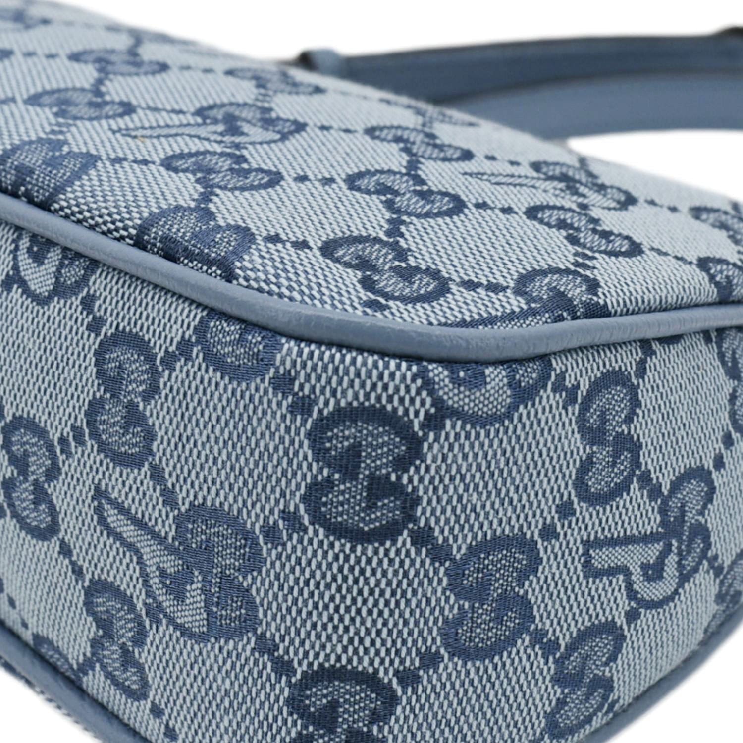GUCCI X Palace Half Moon Mini Gucci-P Canvas Shoulder Bag Light Blue 723737