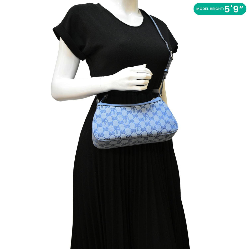 GUCCI X Palace Half Moon Mini Gucci-P Canvas Shoulder Bag Light Blue 723737