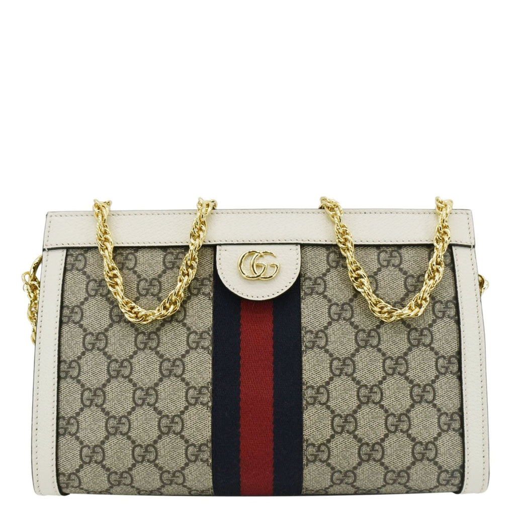 GUCCI Ophidia Gucci Small Supreme Canvas Chain Shoulder Bag Beige 503877