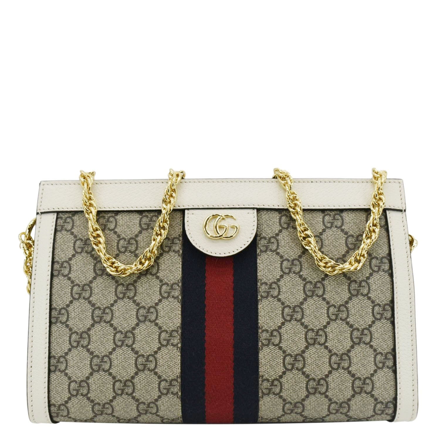GUCCI Ophidia Gucci Small Supreme Canvas Chain Shoulder Bag Beige 503877