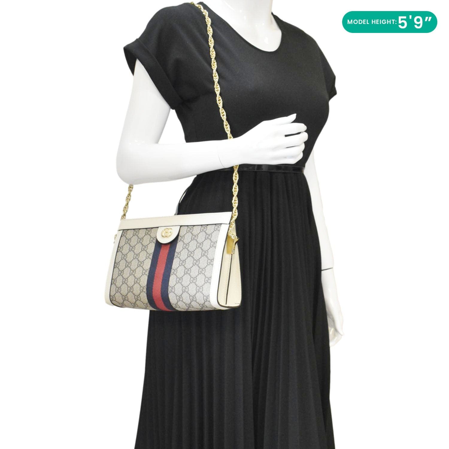 GUCCI Ophidia Gucci Small Supreme Canvas Chain Shoulder Bag Beige 503877
