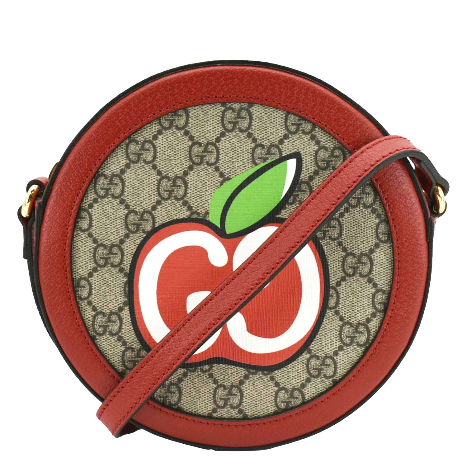 GUCCI Ophidia Apple Round Gucci Supreme Monogram Canvas Crossbody Bag Red 625216