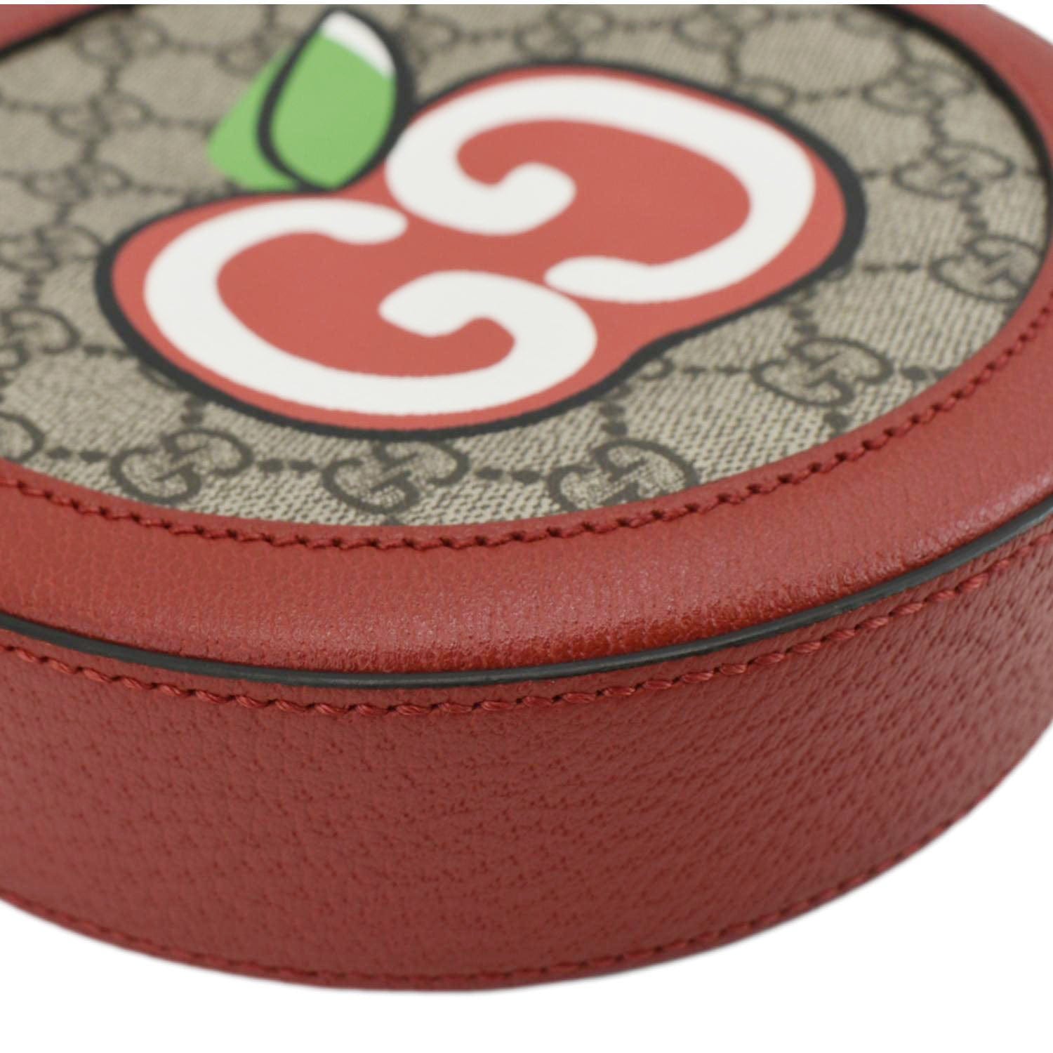 GUCCI Ophidia Apple Round Gucci Supreme Monogram Canvas Crossbody Bag Red 625216