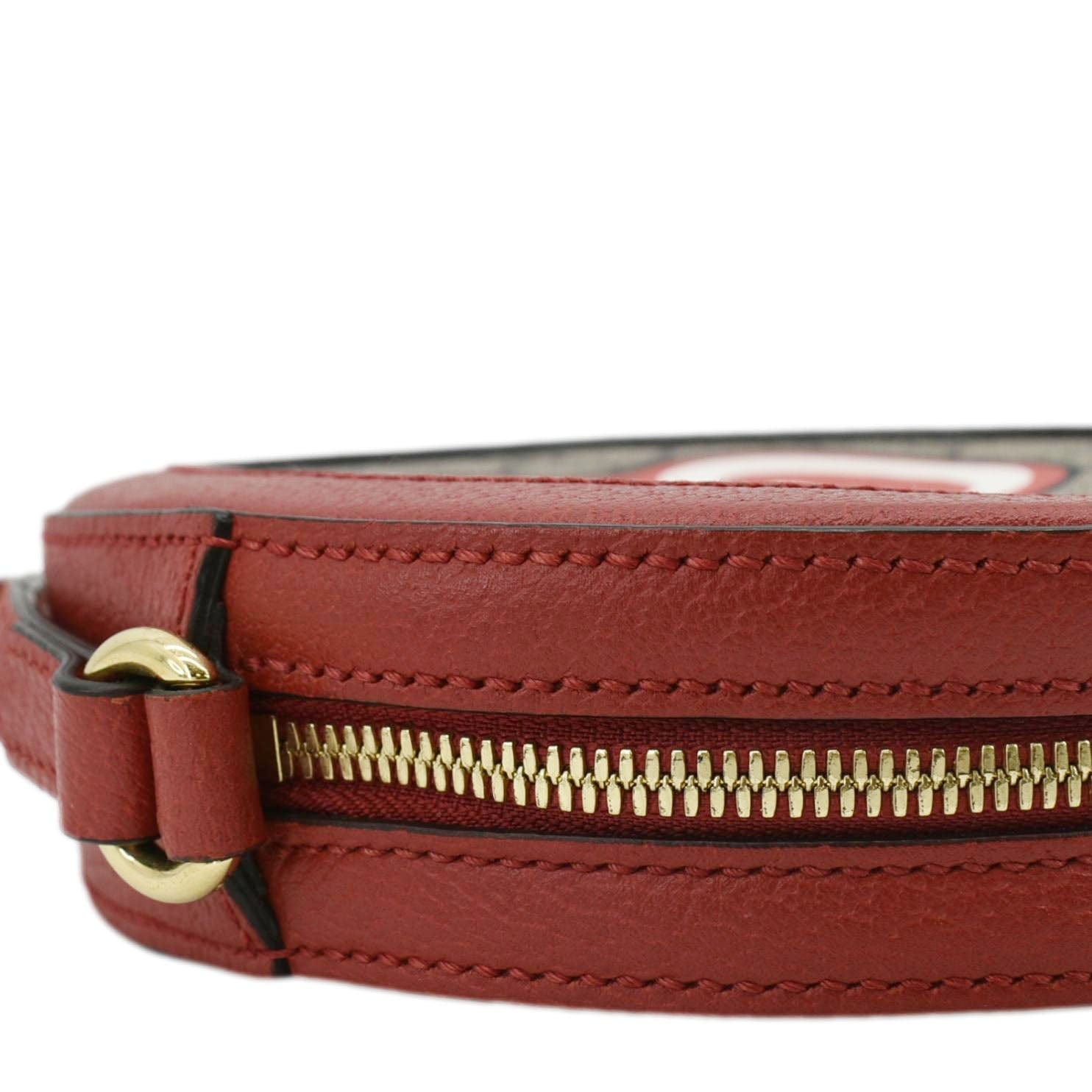 GUCCI Ophidia Apple Round Gucci Supreme Monogram Canvas Crossbody Bag Red 625216