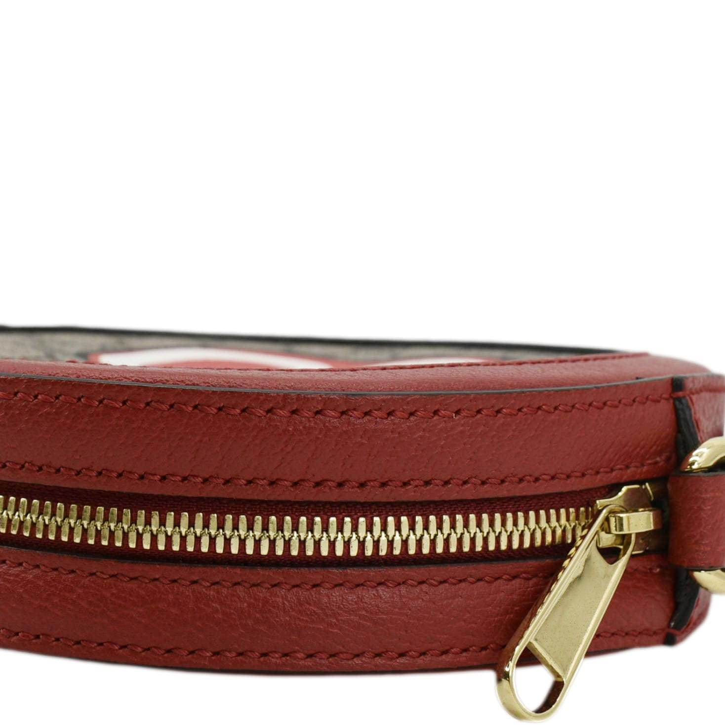 GUCCI Ophidia Apple Round Gucci Supreme Monogram Canvas Crossbody Bag Red 625216