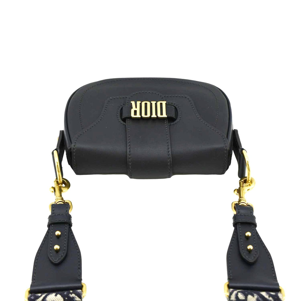 CHRISTIAN DIOR D Fence Calfskin Leather Saddle Bag Black