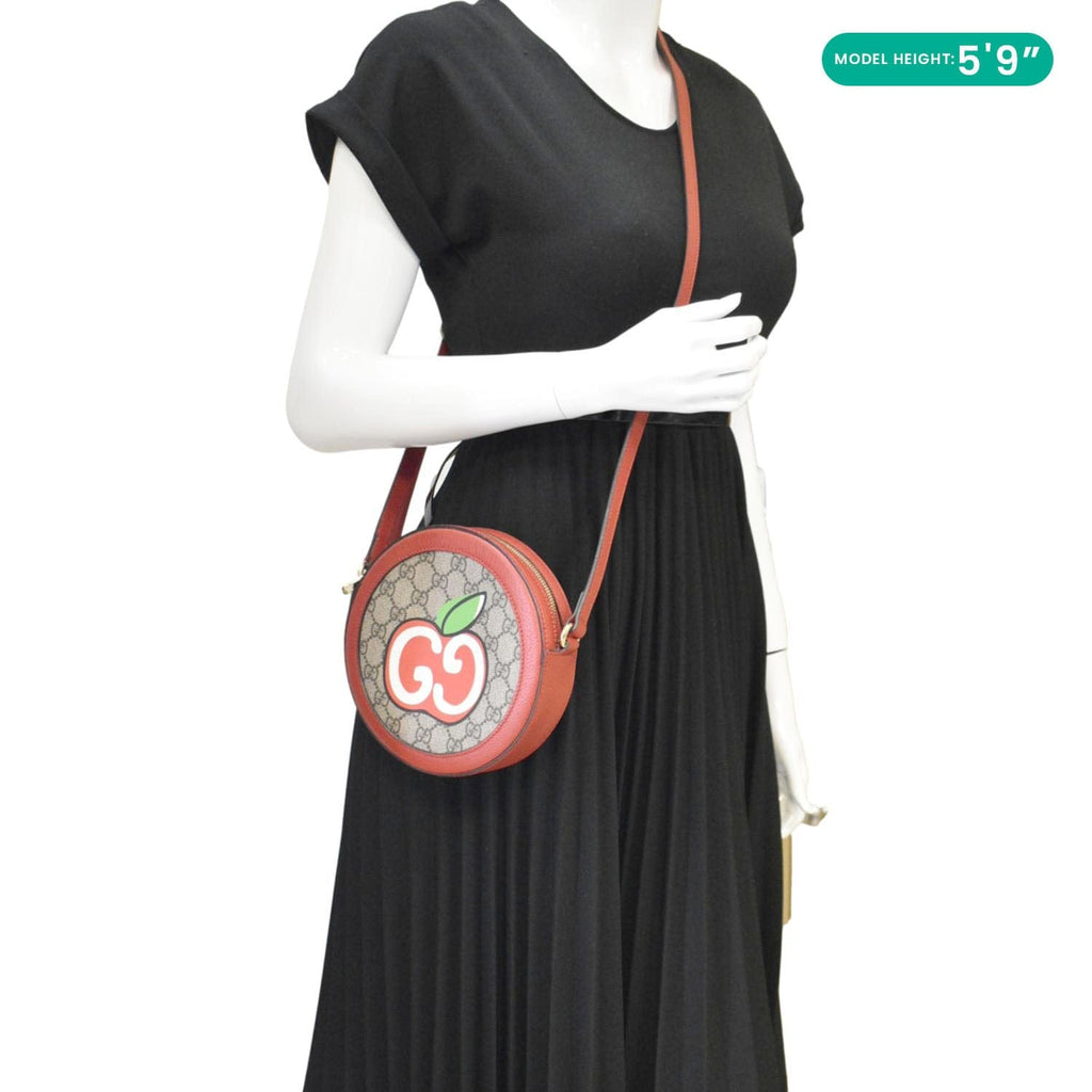 GUCCI Ophidia Apple Round Gucci Supreme Monogram Canvas Crossbody Bag Red 625216