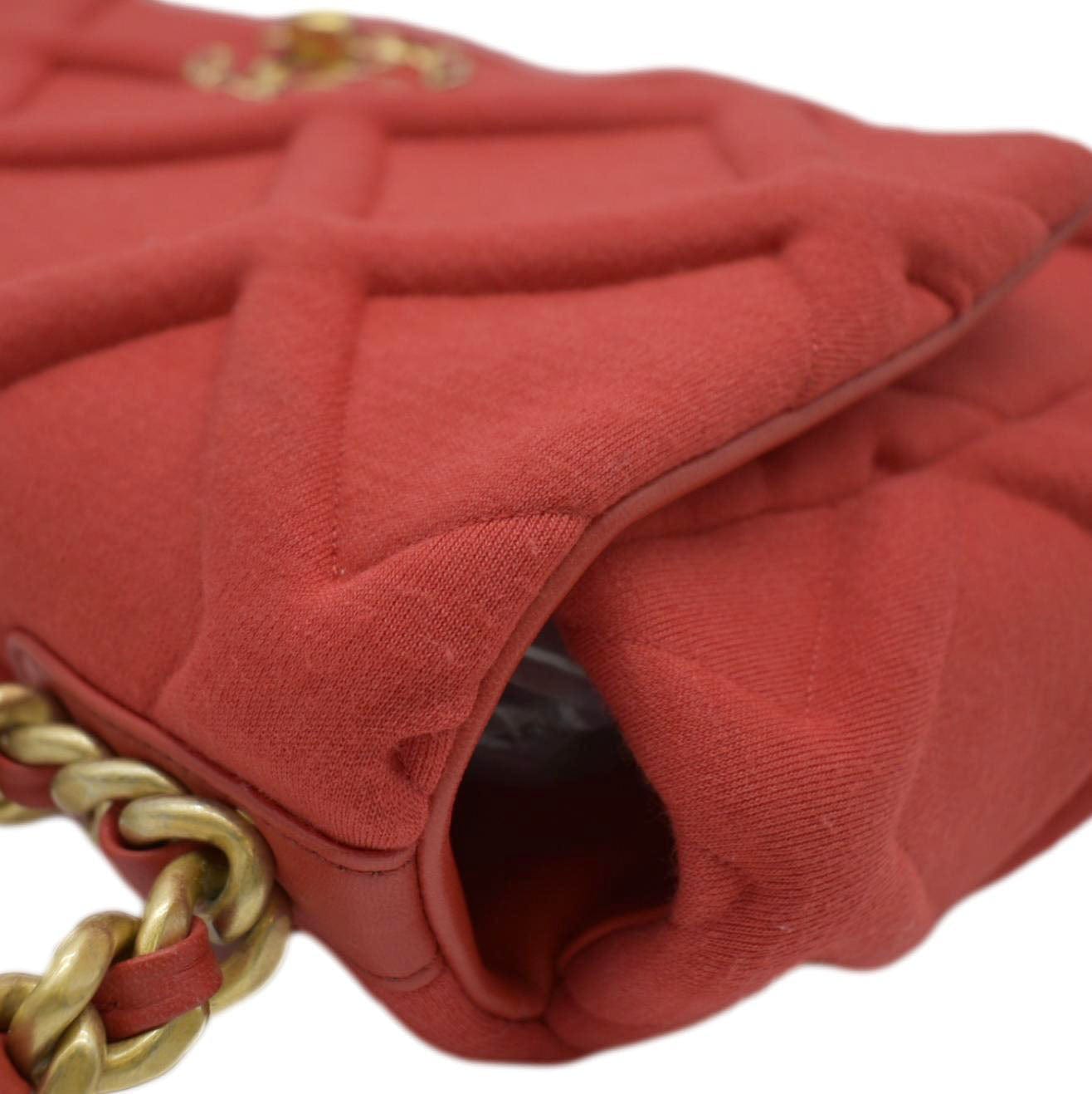 Chanel 19 Flap Quitled Jersey Lambskin Shoulder Bag Red