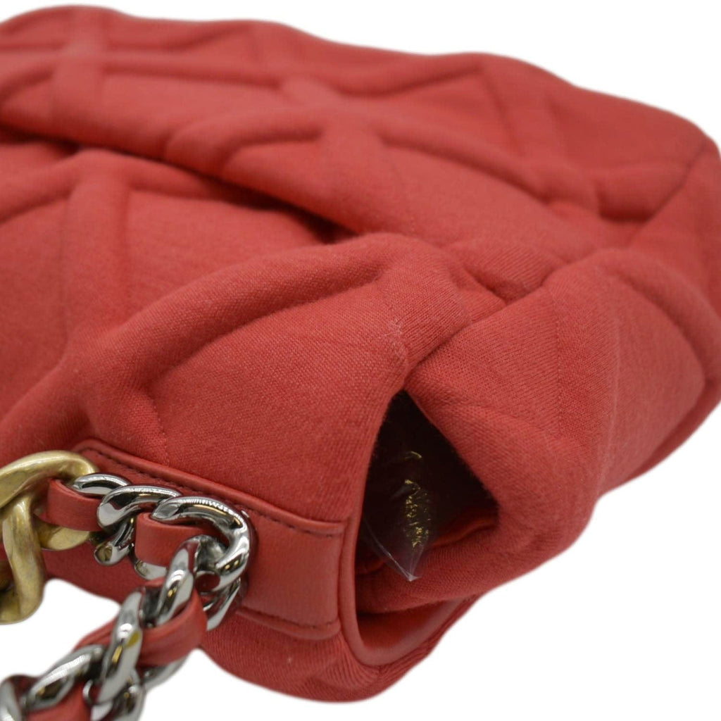Chanel 19 Flap Quitled Jersey Lambskin Shoulder Bag Red
