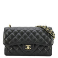 Chanel Classic Jumbo Double Flap Quilted Caviar Leather Shoulder Bag Black