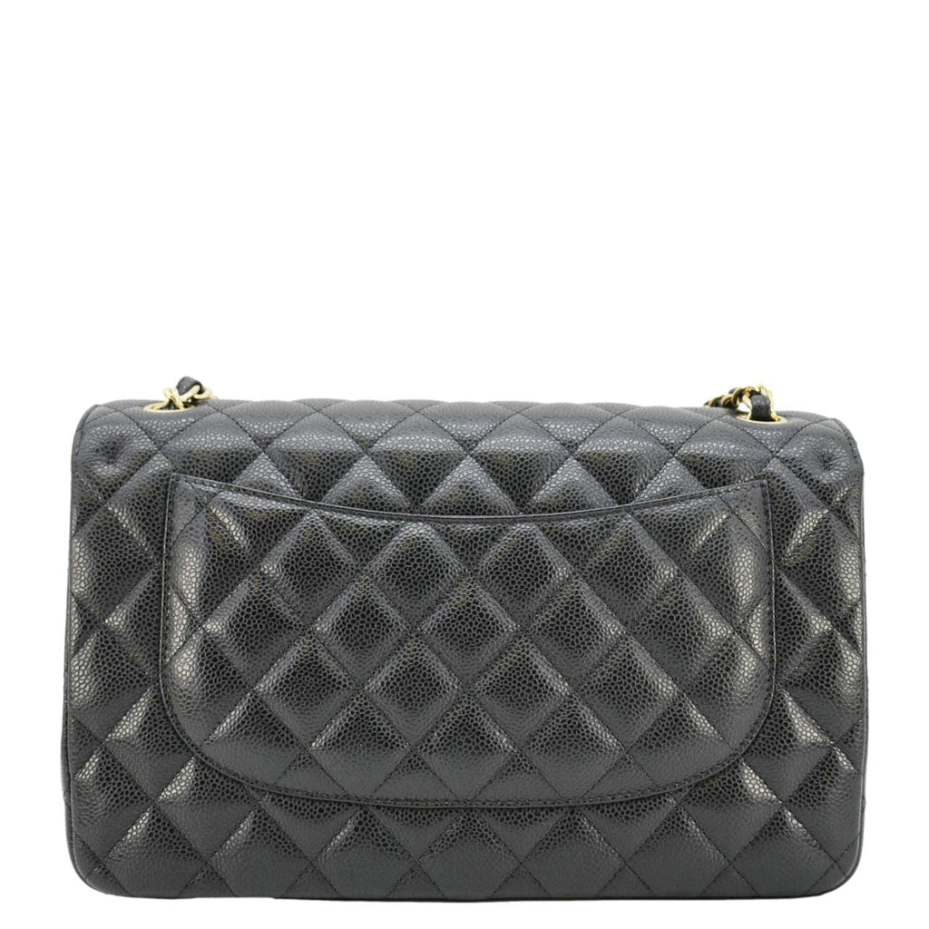 Chanel Classic Jumbo Double Flap Quilted Caviar Leather Shoulder Bag Black