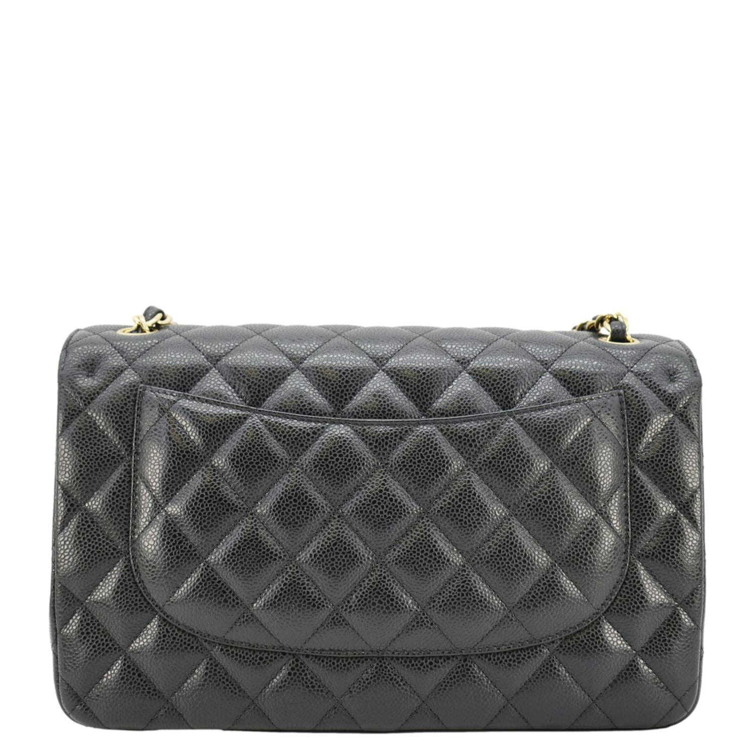 Chanel Classic Jumbo Double Flap Quilted Caviar Leather Shoulder Bag Black