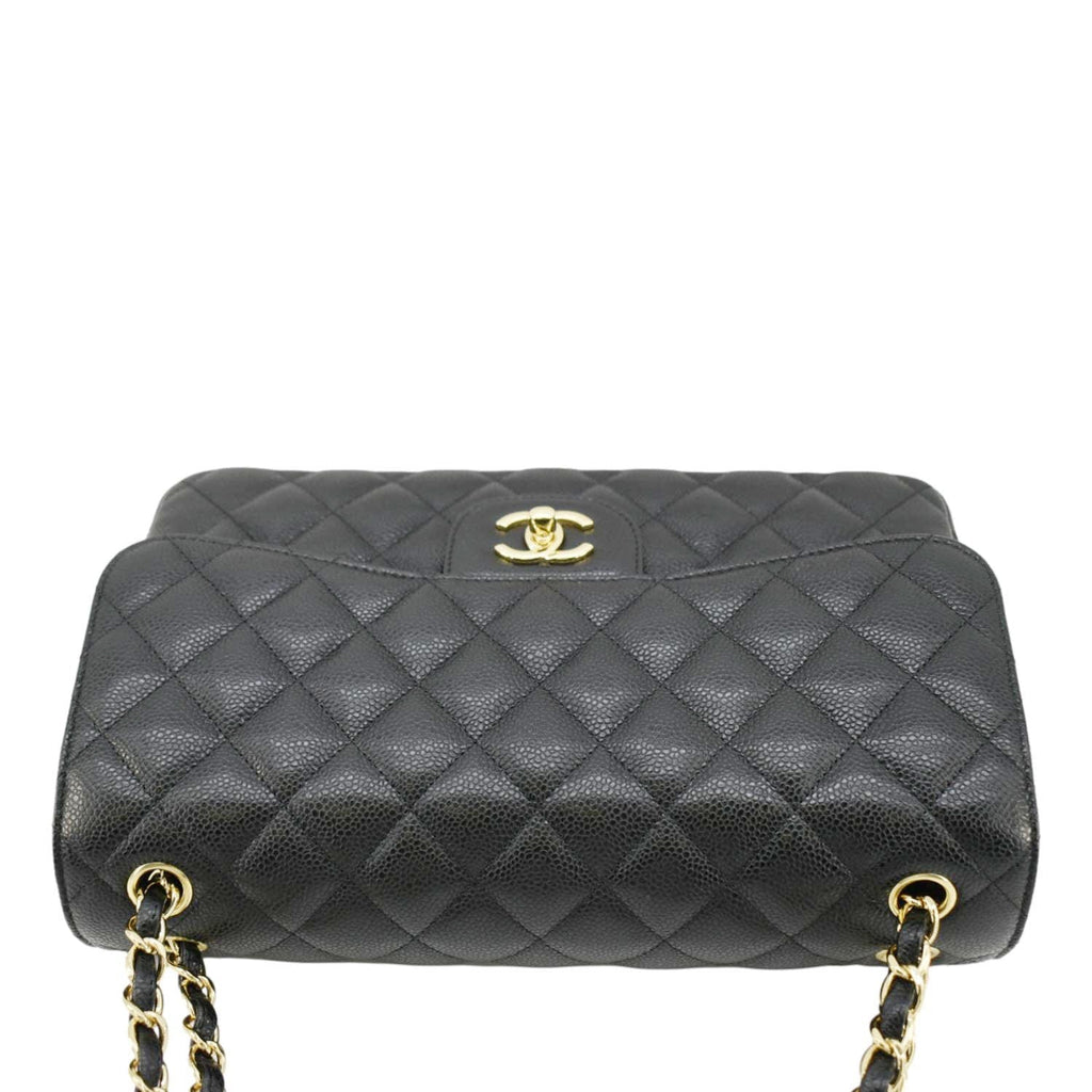 Chanel Classic Jumbo Double Flap Quilted Caviar Leather Shoulder Bag Black